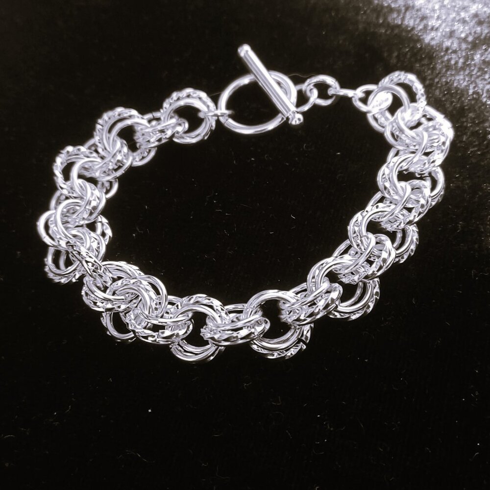 Triple Loop Chain Link Bracelet 925 Sterling Silv… - image 1